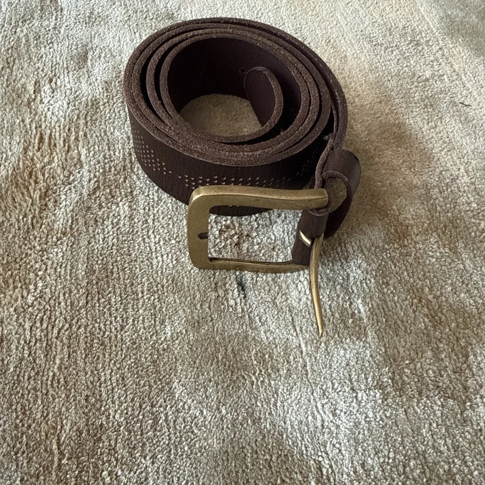 Lucky Brown Leather Belt Size 38 South Western Style Brass Buckle